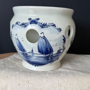 Delft Blue‎ Handwork Ceramic Strawberry Pot Dutch Windmill Sailboat Planter